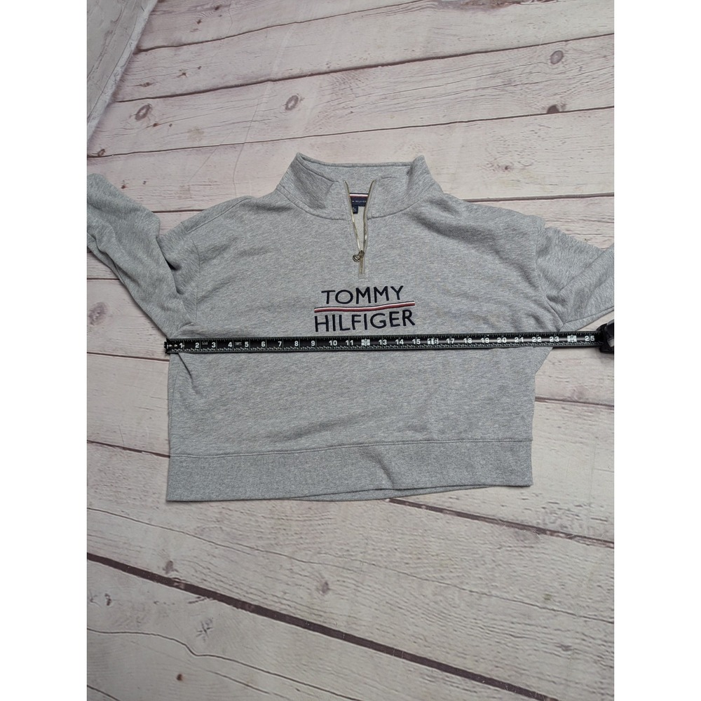 Tommy Hilfiger Crop Quarter Zip Sweatshirt Gray Logo Pullover Women's XL NWOT - Picture 5 of 8